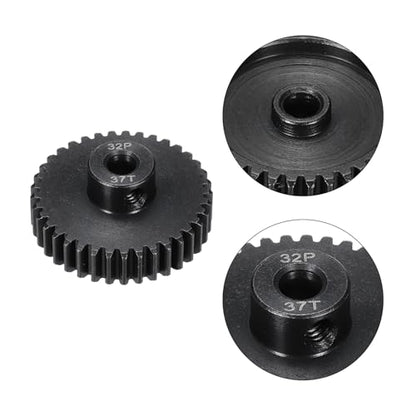 32P Steel Pinion Gear Set 37T for 5mm Shaft Hardened Steel Pinion Gear with Shaft Coupler Connector for RC Motor - style: 37T