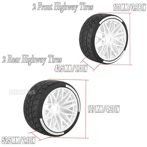 RC Wheels and Tires for 1/7 Felony 6S BLX,RC Highway Wheel Rubber Tires,4PCS RC Drift Car Highway Tires Road Soft Tires,White - color: White - (4pcs Highwaytires)