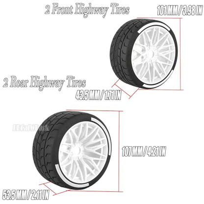 RC Wheels and Tires for 1/7 Felony 6S BLX,RC Highway Wheel Rubber Tires,4PCS RC Drift Car Highway Tires Road Soft Tires,White - color: White - (4pcs Highwaytires)
