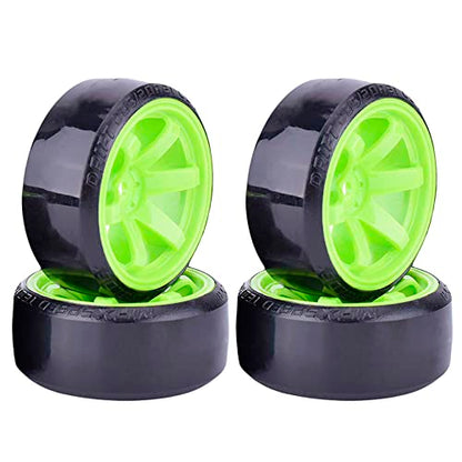 RC Plastic Wheel and Tire Set, 63mm Hard Tyres for 1/10 Drift Car HSP Tamiya HPI Kyosho On-Road Drifting Car (Green) - color: Green