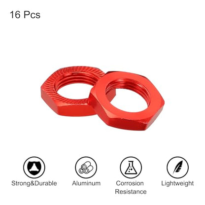 MECCANIXITY Aluminum 17mm RC Wheel Nut Thread M12x1.0mm Hex Wheel Nuts RC Wheel Nut for 1/8 RC Model Car Trucks Off Road Car Upgraded Parts Pack of 16(Red) - color: Red