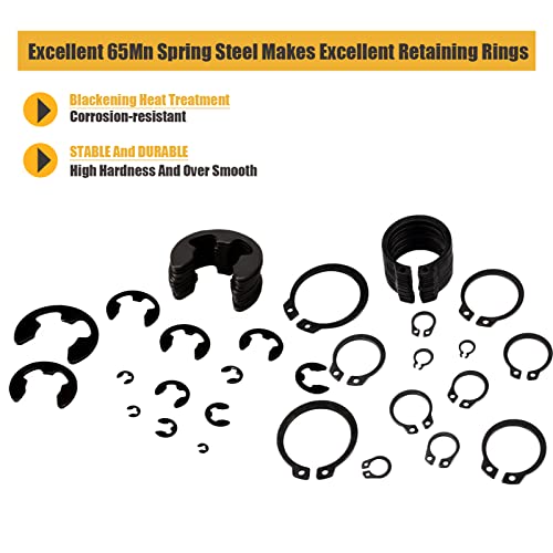 770Pcs C Clips Assortment Set (4mm-26mm) and E Clips Assortment Kit (1.5mm-15mm), External Retaining Rings, 28 Sizes Snap Rings Assortment Kit, Black Carbon Steel Circlip Retaining Rings - size: 770PCS