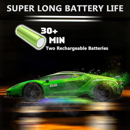 RC Drift Car 1:24 Remote Control Car 4WD 15KM/H High Speed Racing Sport Car with LED Lights RC Cars Toy for Kids Boys Girls Adults Gifts Birthday Christmas - color: Green