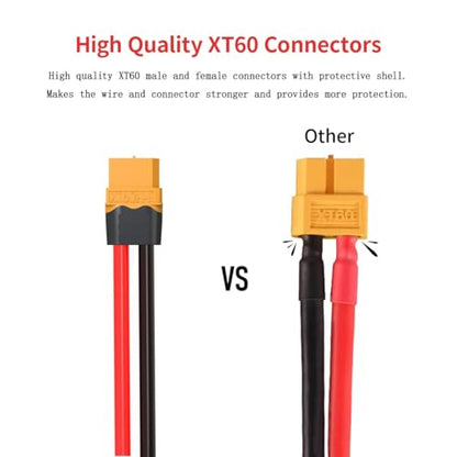 ELFCULB T Plug to XT60 Male Female Adapter 12AWG 2Pairs T Plug Female to XT60 Male and T Plug Male to XT60 Female Connector for RC Lipo Battery Drone(6Inches) | Connector adapter cable with stranded tinned copper wire for RC models, FPV drones, and custom