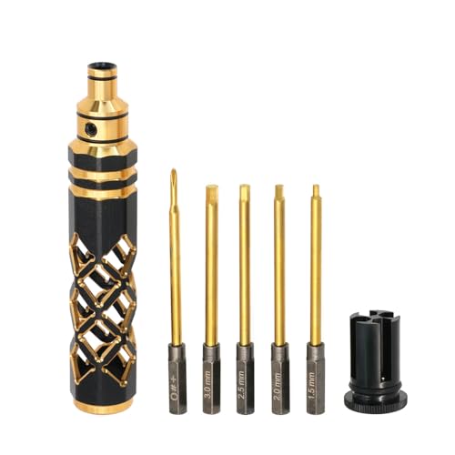 5-in-1 RC Tool Kit, Hex Allen Screwdriver Kit, RC Screwdriver Set 1.5mm 2.0mm 2.5mm 3.0mm RC Car Repair Tool Kit for RC Model Car Boat Helicopter (Gold) - color: Gold