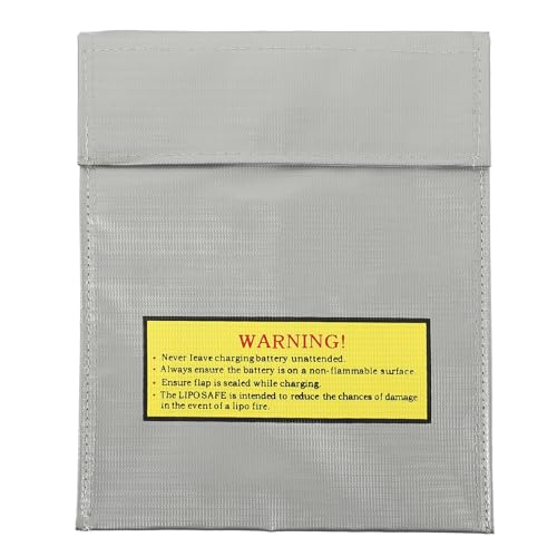 Garneck Fireproof Lipo Battery Safety Bag for Charging and Storage, Sturdy Fireproof Fiber Material, Compact Silver Protective Pouch 23x18cm for Rc Battery Home Use