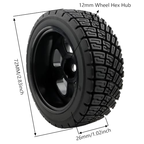 4-Pack RC 1/10 Scale On Road Rally Car Tires OD2.83 Rubber Wheel Rims 12mm Hex Compatible with Traxxas 4 Tec 2.0 Tamiya TT01 XV01 Kyosho WR8 Sakura WLtoys HPI Touring Racing Car