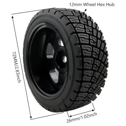 4-Pack RC 1/10 Scale On Road Rally Car Tires OD2.83 Rubber Wheel Rims 12mm Hex Compatible with Traxxas 4 Tec 2.0 Tamiya TT01 XV01 Kyosho WR8 Sakura WLtoys HPI Touring Racing Car