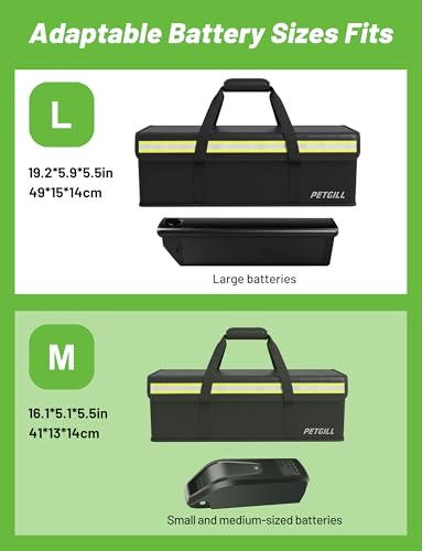 E-Bike Battery Safe Bag Explosionproof - Large Capacity Fireproof Lipo Bag for Ebike Battery Charging and Storage(L 19.2x5.5x5.9Inches) - size: L 19.2x5.5x5.9Inch