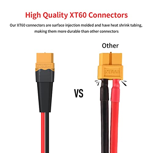 ELFCULB 12AWG 2FT XT60 Extension Cable 2 6 10 20 35 50 75 100FT XT60 Female to Male Connector for RC Battery Portable Power Station Solar Panel(2FT) | XT60 connector cable with stranded tinned copper wire for battery charging, power distribution, and equi
