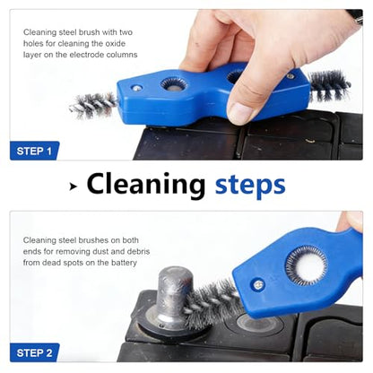 2 PCS Car Battery Terminal Cleaner Spray, 4-in-1 Battery Post Cleaner Brush with Steel Wire, Cleaning Tool for Terminals and Pipes, Universal for Most Cars, Trucks, SUVs (Blue) - color: Blue