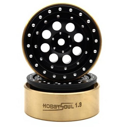 Brass Weight RC 1.3" Beadlock Wheels 4-Pack For TRX4M SCX24 | 43g/rim adjustable offset Black wheel with 7mm hex hub, For 1/18 TRX4M High Trail & 1/24 micro RC crawlers Upgrades - color: Black