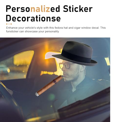 WZP Hat and Cigar Window Decal, Funny Driving Fake with Hat and Cigar Car Stickers, Waterproof Vinyl Creative Decal, Universal Car Decor Sticker for Trucks, Van, Suvs