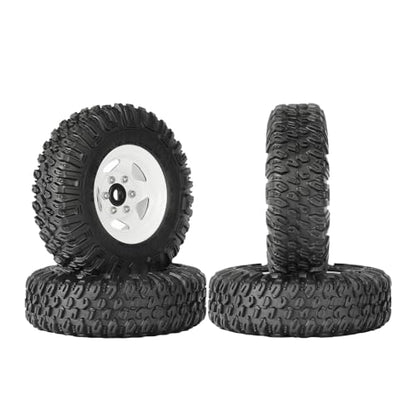 4PCS RC Car 1.55 Inch Tyres Aluminum Alloy Metal Beadlock Wheel Rim and Rubber Tires for 1/10 RC Crawler Car for Axial AX90069 D90 TF2 Tamiya CC01 LC70 MST JIMNY(85mm-5Spoke White) - color: 85mm-5Spoke White