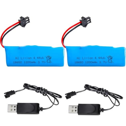 Rc Car Battery - 2 Pack 3.7V 1200mah Li-ion Batteries Rechargeable for Double Sided Rc Stunt Car RC Trucks Small RC Boat Remote Control Toy Cars E35 DE38 DE40 DE50 with USB