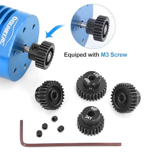 OGRC 48P 24T 25T 26T 27T 28T Pinion Gear for 1/10 RC Monster Truck Buggy | 0.53M, Hardened Steel, 3.175mm Shaft, for Arrma Traxxas Axial HSP Redcat Losi RC Car - size: 24T 25T 26T 27T 28T