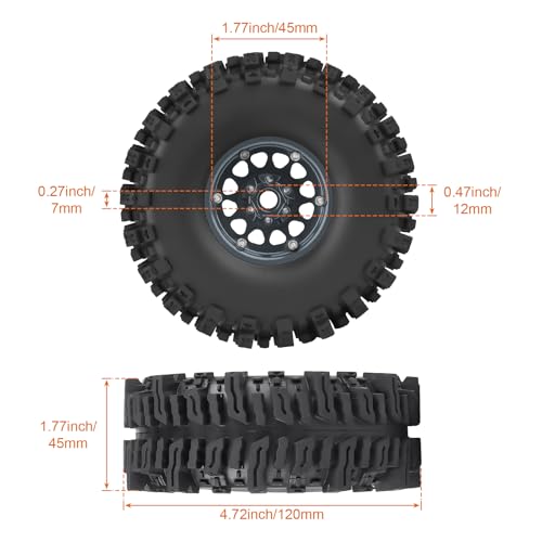 120mm 4.72'' Tall 1.9 Mud Slingers Tires Good Grip and 1.9 Beadlock Wheels Aluminum 1.9 Beadlocks for FCX10 TRX4 Axial SCX10 II UTB18 Capra Redcat Gen8 Gen7 VS4-10 1/10 RC Crawler (Color B) - color: Color B