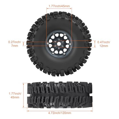 120mm 4.72'' Tall 1.9 Mud Slingers Tires Good Grip and 1.9 Beadlock Wheels Aluminum 1.9 Beadlocks for FCX10 TRX4 Axial SCX10 II UTB18 Capra Redcat Gen8 Gen7 VS4-10 1/10 RC Crawler (Color B) - color: Color B