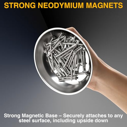 GRENPRO 4-Pack Magnetic Parts Tray Set, 2 Round 2 Square, Stainless Steel | Heavy-duty trays with extra strong magnet hold nuts, bolts, screws; anti-slip base, auto repair workshop storage - style: Square & Round (Stickers Included)