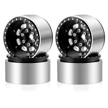 MORLORDY 4PCS Aluminum 1.9" Beadlock Wheel Rims for Most 1/10 RC Crawlers SCX10 90046, SCX10 I II III, TRX4, TRX6, CCO1, RC-4WD, D90, Wraith 90018, RR10 90048, 90053, RBX10, VS4-10, Gen7 8 (Black) - color: Black