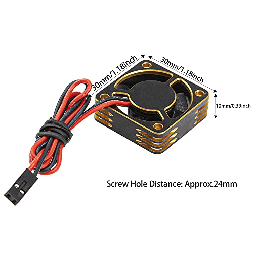 ShareGoo Alloy Brushless Motor ESC Cooling Fan Heatsink 28000RPM 30x30mm JST Plug for 1/8 1/10 1/12 RC Car 540 550 Brushless Motor,3010 (Black-Gold) - color: Black-Gold