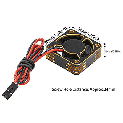 ShareGoo Alloy Brushless Motor ESC Cooling Fan Heatsink 28000RPM 30x30mm JST Plug for 1/8 1/10 1/12 RC Car 540 550 Brushless Motor,3010 (Black-Gold) - color: Black-Gold