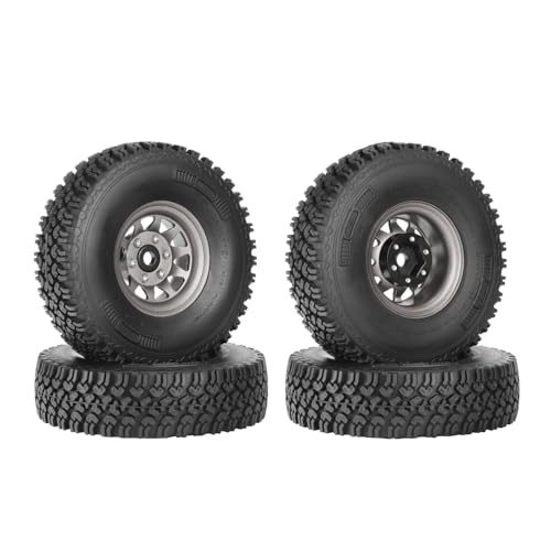 4PCS 1.55 Inch Beadlock Metal Wheel Rim and Rubber Tires Set for 1/10 RC Rock Crawler Car for Axial AX90069 D90 TF2 Tamiya CC01 LC70(90mm-10Holes Grey) - color: 90mm-10holes Grey