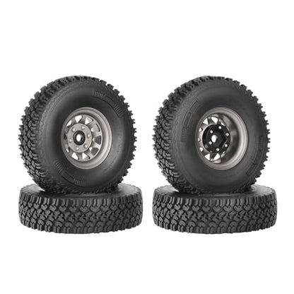 4PCS 1.55 Inch Beadlock Metal Wheel Rim and Rubber Tires Set for 1/10 RC Rock Crawler Car for Axial AX90069 D90 TF2 Tamiya CC01 LC70(90mm-10Holes Grey) - color: 90mm-10holes Grey