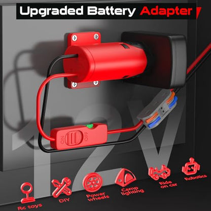 Upgraded Battery Adapter Compatible for Milwaukee 12V Battery | All-in-One Switch & Fuse Design, Power Ride Wheel Adapter Converter Kit for Ride-On Toys, 14 Gauge with Wire Terminals - color: red 12v