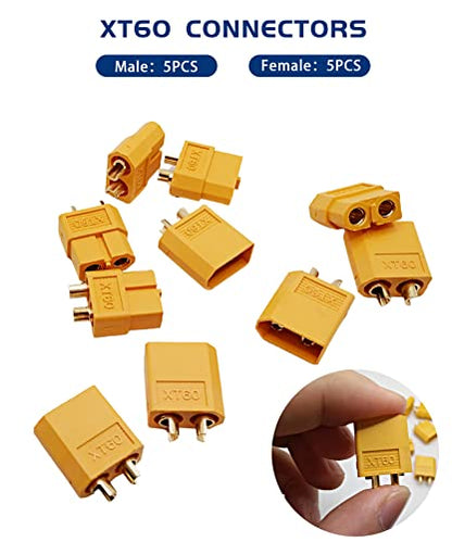 T-Plug XT60 EC3 Male and Female Adapter Connectors for RC ESC Battery | Heat Shrink Tube 14AWG Silicone Wire for RC Models Drones,Good Conductivity,Low Resistance,Low Energy Conduction Loss
