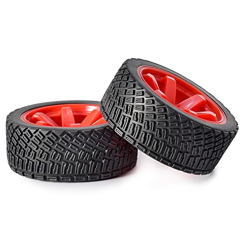 4PCS 65mm RC Rally Car Rubber Tires and 6-Spokes Wheel Rims 12mm Hex Compatible with 1/10 RC On-Road Rally Racing Car HSP Tamiya Sakura HPI WR8 HSP TT02 WLtoys (Red) - color: Red