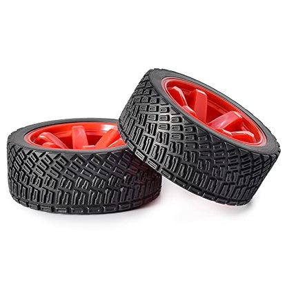 4PCS 65mm RC Rally Car Rubber Tires and 6-Spokes Wheel Rims 12mm Hex Compatible with 1/10 RC On-Road Rally Racing Car HSP Tamiya Sakura HPI WR8 HSP TT02 WLtoys (Red) - color: Red