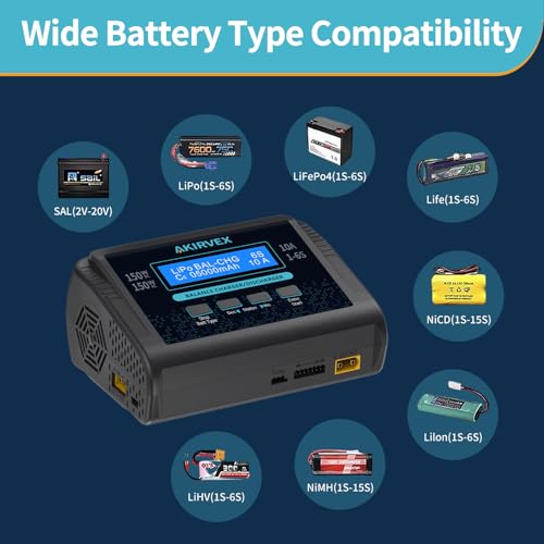 RC Battery Charger, LiPo Battery Charger, 150W 10A AC/DC Balance Charger for 1-6S LiPo LiHV Li-ion Life NiMH NiCd Pb Batteries, Smart Charger for RC Car Drone Airplane Boat