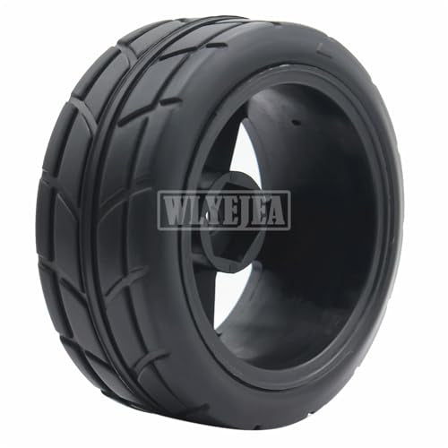 4PCS RC 1/10 On-Road Tires 65mm RC Rubber Tires w/Plastic Wheel Rim 12mm Hex Fit for 1/10 RC On-Road Rally Car HPI Tamiya TT01 TT02 Kyosho Wltoys 144001 - color: Black 5