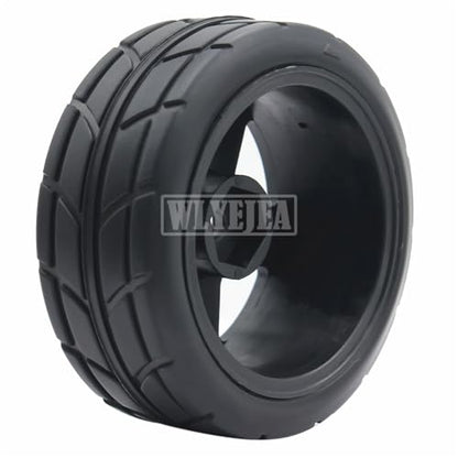 4PCS RC 1/10 On-Road Tires 65mm RC Rubber Tires w/Plastic Wheel Rim 12mm Hex Fit for 1/10 RC On-Road Rally Car HPI Tamiya TT01 TT02 Kyosho Wltoys 144001 - color: Black 5