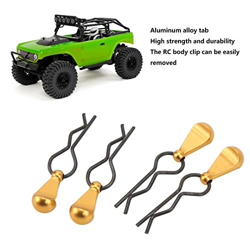 4pcs RC Body Clips R Pins Stainless Steel R Clips with Aluminium Alloy Pull Tabs for 1/8 1/10 RC Car (Gold) - color: Gold
