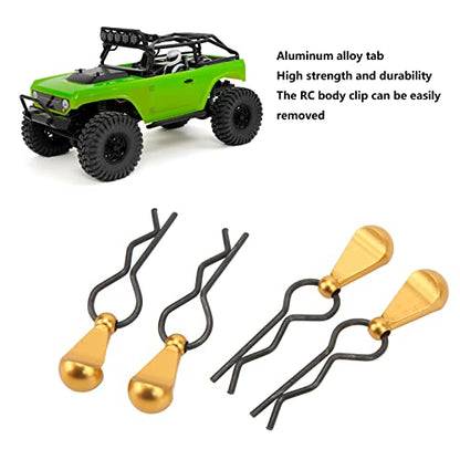 4pcs RC Body Clips R Pins Stainless Steel R Clips with Aluminium Alloy Pull Tabs for 1/8 1/10 RC Car (Gold) - color: Gold