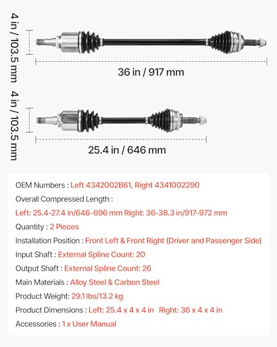 VEVOR CV Axle Shaft Assembly, 2 Pieces Front Left & Right (Driver and Passenger Side), Automotive Replacement CV Joint Axles Pair Compatible with 2009-2018 Toyota Corolla, Alloy Steel & Carbon Steel - size: 2009-2018 Toyota Corolla, style: Front Driver an