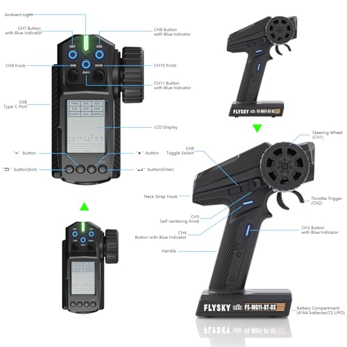 Flysky FS-MG11 2.4GHz 11CH Radio Transmitter with FS-R11P Receiver, IBUS 2A-BS Protocol Remote Controller with Receiver for RC Car Boat