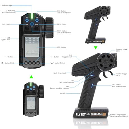 Flysky FS-MG11 2.4GHz 11CH Radio Transmitter with FS-R11P Receiver, IBUS 2A-BS Protocol Remote Controller with Receiver for RC Car Boat