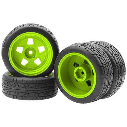 ShareGoo Nylon Wheel Rims with Rubber Tire RC 12mm Hex Compatible with HSP Tamiya Kyosho RedCat Sakura WLtoys 1/10 RC On-Road Racing Touring Car (Green) - color: Green