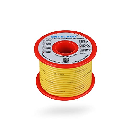BNTECHGO 30 Gauge Silicone Wire Spool 50 ft Yellow Flexible 30 AWG Stranded Tinned Copper Wire | Flexible 30 AWG Stranded Wire Silicone Rubber Insulation For RC Models, Drone, Robot, LED Lighting Systems, 3D Printer, DIY - size: 30 gauge silicone wire 50f