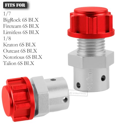 RC 10MM Extended Wheel Hub Drive w/Anti-dust Cap Nuts Upgrades Part for 1/7 BigRock Fireteam Limitless 6S,1/8 Kraton Outcast Notorious Talion 6S,Alloy Aluminium Wheel Hub,Silver w/Red - color: Silver&red