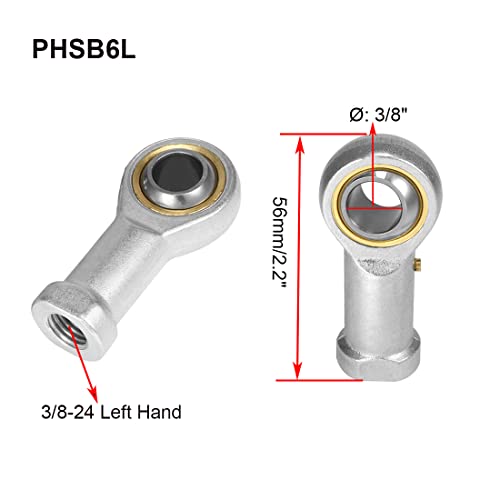 PHSB6L Rod End Bearing 3/8 Inch Bore and 3/8-24 Left Hand Thread, Self-Lubricating Female Heim Joint Rod Ends 2pcs - size: 3/8, style: Left Hand