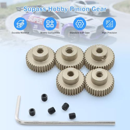 Surpass Hobby 64DP Pinion Gear 36T 37T 38T 39T 40T 3.175mm Motor Gears for 1/10 RC Car Brushed Brushless Motor Parts - size: 36T 37T 38T 39T 40T