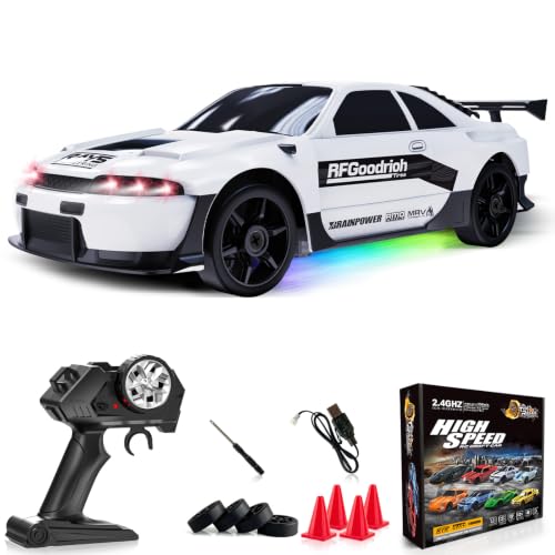 Remote Control Car RC Drift Car 2.4GHz 1:24 4WD 15KM/H High Speed Racing Sport Car with LED Lights Drifting Tire Racing Sport Toy for Adults Boys Girls Kids Gift - color: White