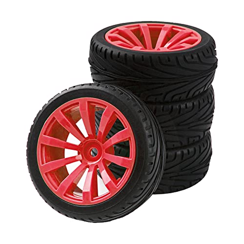 10-Spoke RC 12mm Hex Hub Wheel Rims & Rubber Tires Compatible with HSP Tamiya HPI Kyosho 1/10 On-Road Touring Car,WLtoys 1/14 144001 Traxxas 1/16 Slash RC 1/18 A959B Buggy (Red) - color: Red