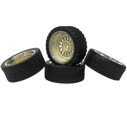 4PCS 65mm RC Rally Car Rubber Tires and Plastic Plating Wheel Rims Set 12mm Hex for 1/10 RC On-Road Rally Drift Racing Car for HSP Tamiya Sakura HPI WR8 HSP TT02 WLtoys (Gold Silver) - color: Gold Silver