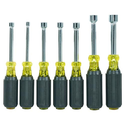 Klein Tools 631M Tool Set, Made in USA, Magnetic Nut Drivers Sizes 3/16, 1/4, 5/16, 11/32, 3/8, 7/16 and 1/2-Inch on 3-Inch Full Hollow Shaft, 7-Piece - style: Magnetic