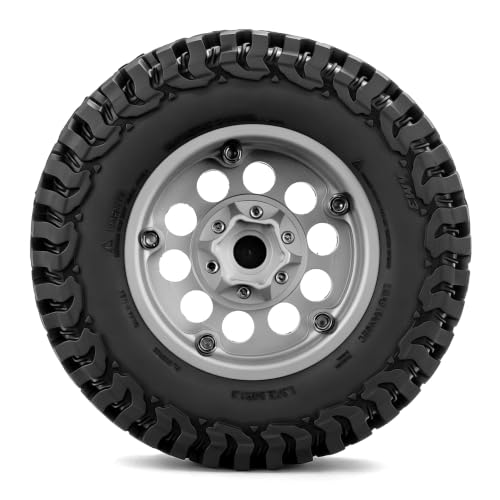 STMU 4Ppcs 1/10 RC Crawler Car 1.9in Crawler Tires 90mm*33mm Compatible with D90 4WD RC, Compatible with 1/12 RC Crawler MJX H12Y+ MN128 MN82S LC79 LC80 (Silvery) - color: Silvery